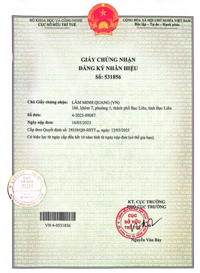 CHỨNG NHẬN SỞ HỮU TR&Iacute; TUỆ THƯƠNG HIỆU